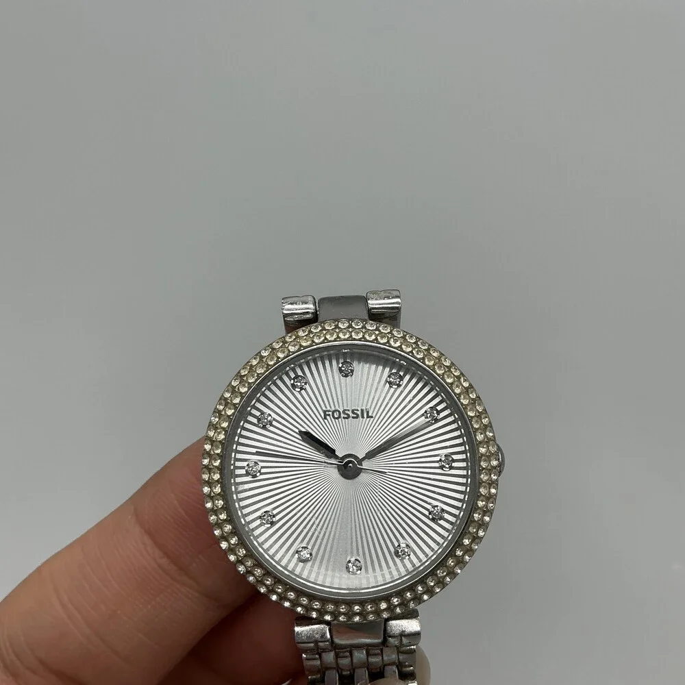 Fossil ES3345 Womens Watch 28mm Silver Tone Stainless Crystals New Battery 6